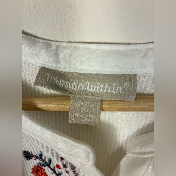 Woman Within Floral Embroidered Waffle Top 2X Boho - Picture 3 of 6